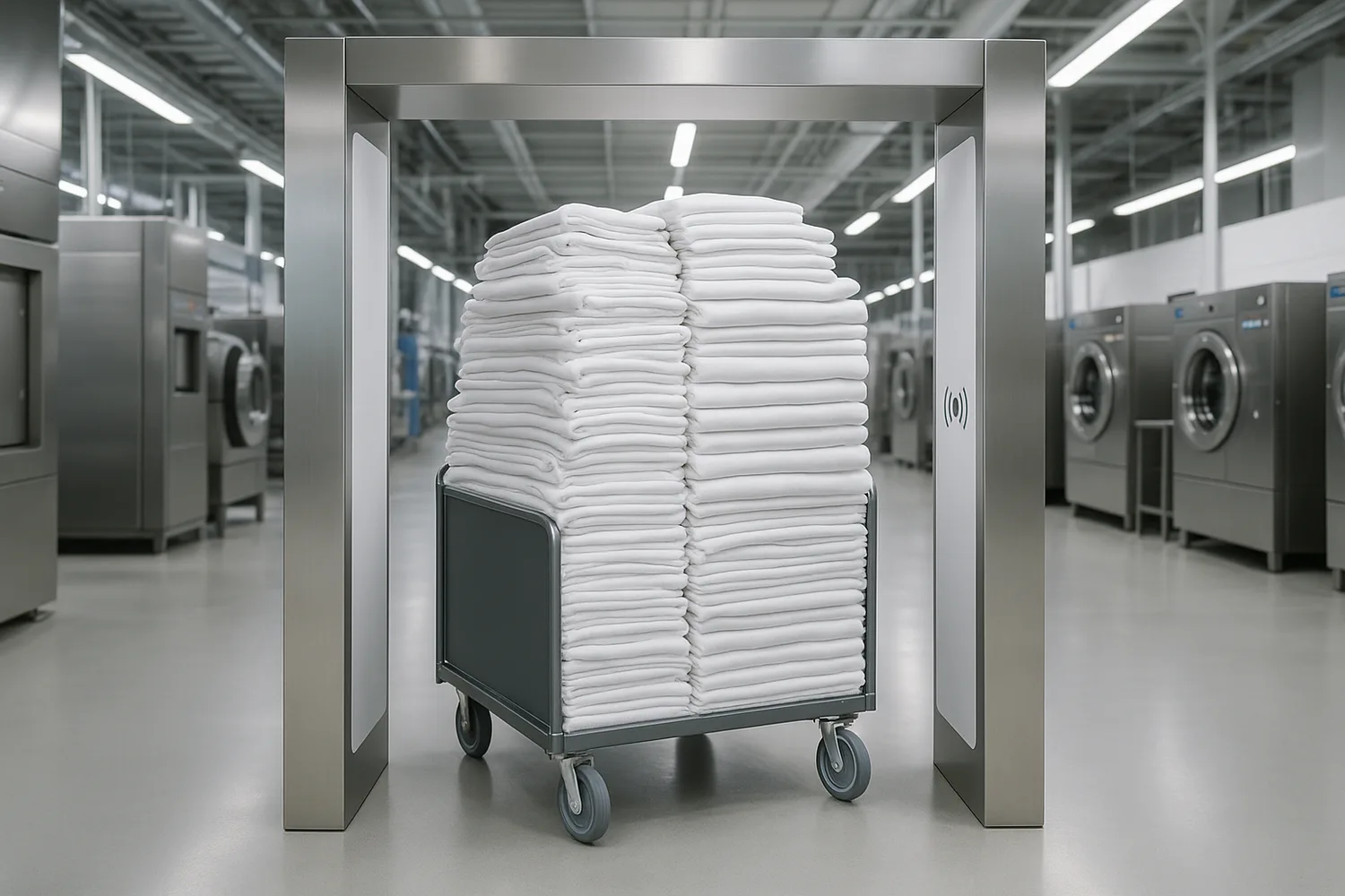 Industrial laundry with RFID portal